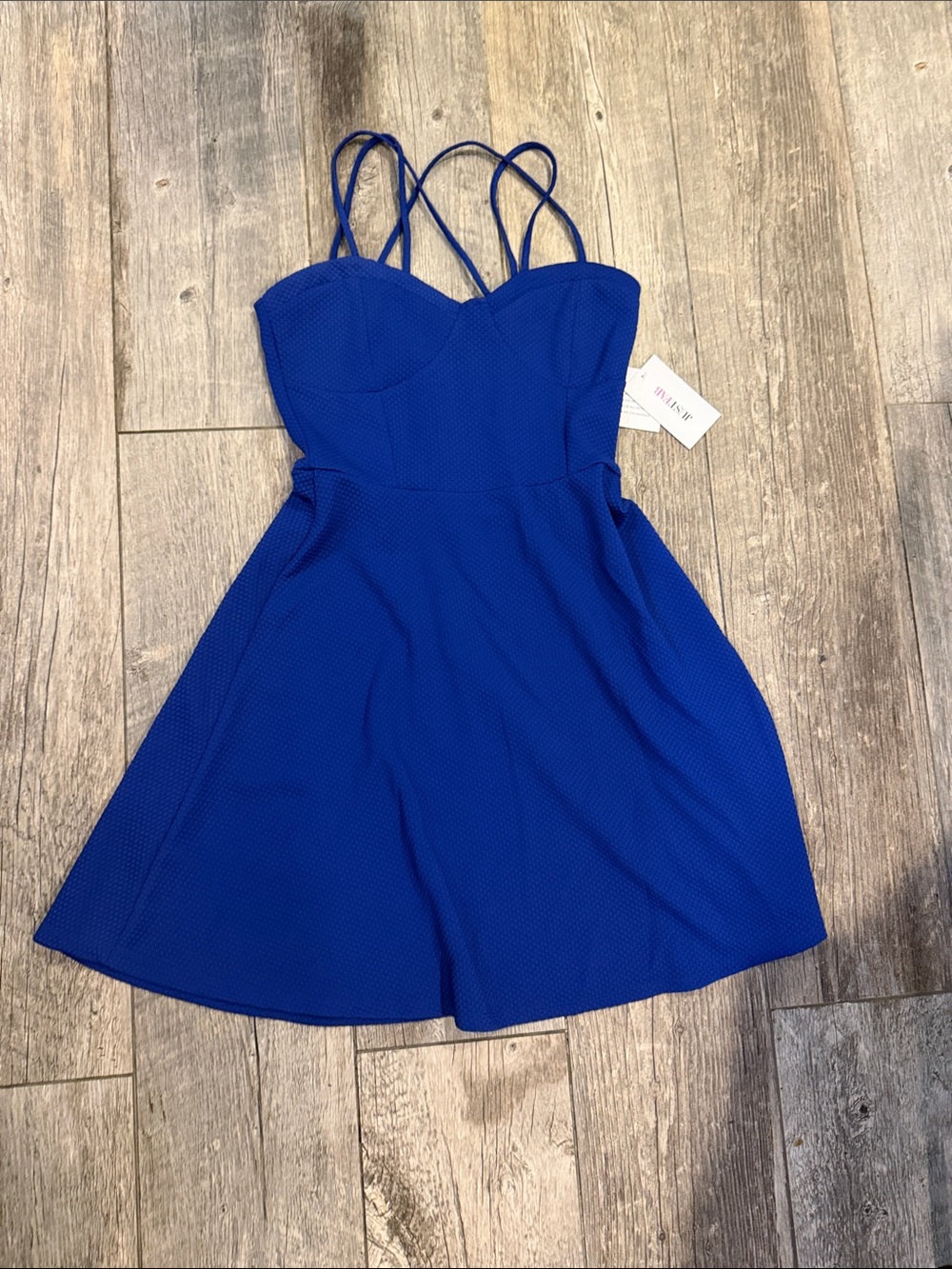 JustFab Cobalt Blue Double-Strap Fit & Flare Mini Dress
